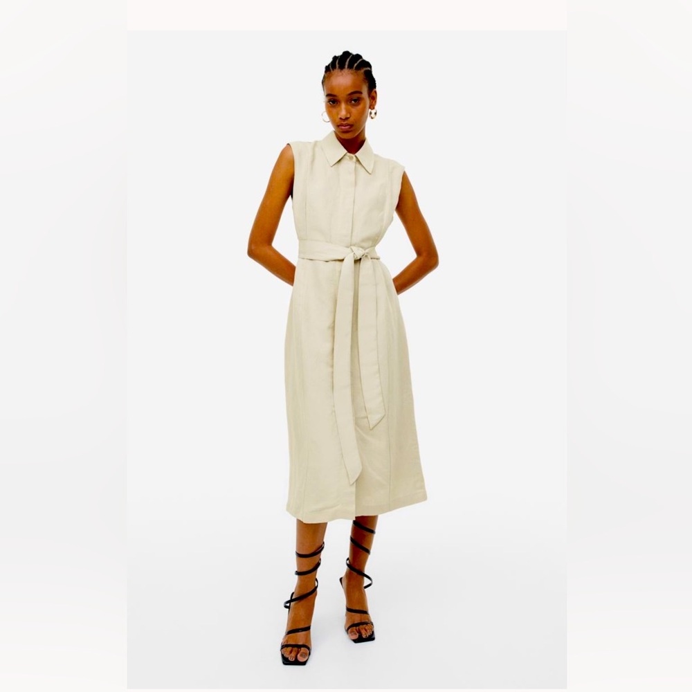 Linen Sleeveless Button Down Shirt Dress long. NEVER WORN